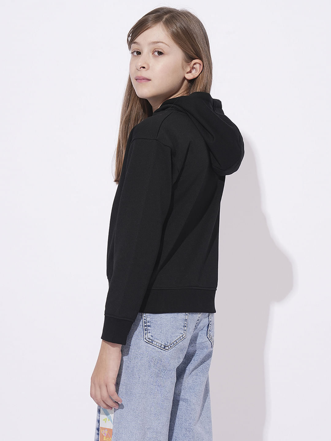 Girls Black Hooded Sweatshirt