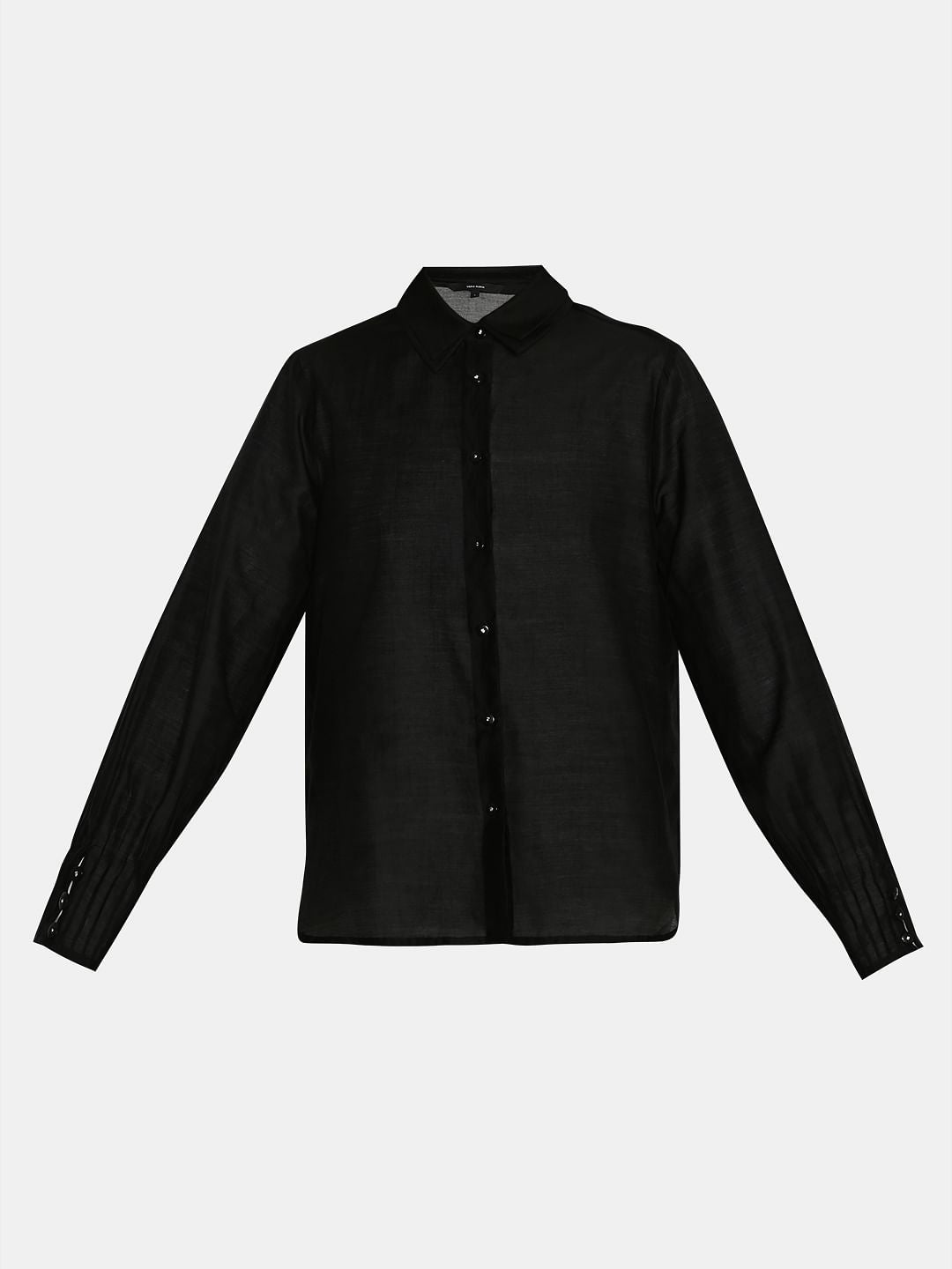 Black Semi Sheer Full Sleeves Shirt