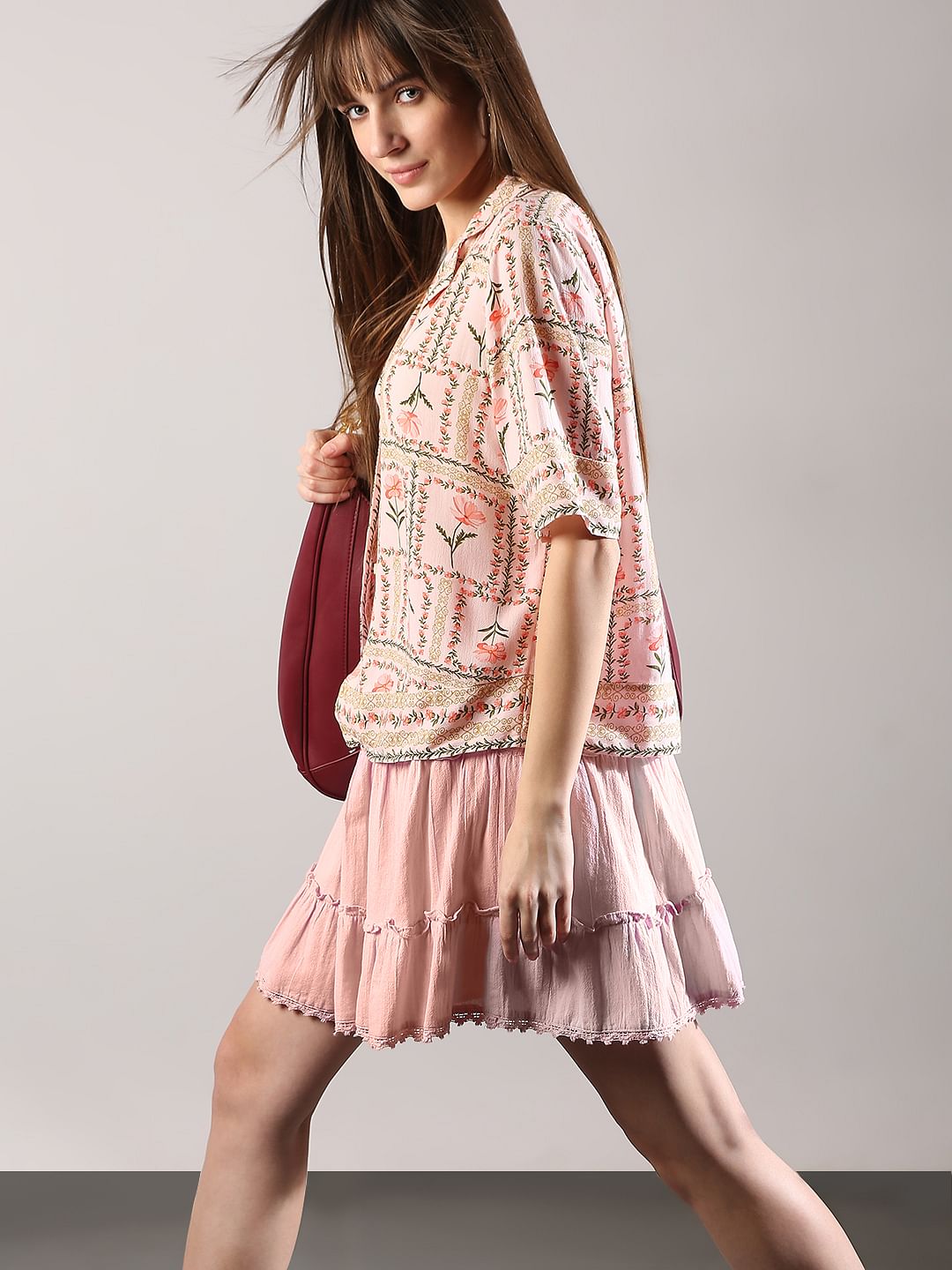 Peach Printed Viscose Shirt