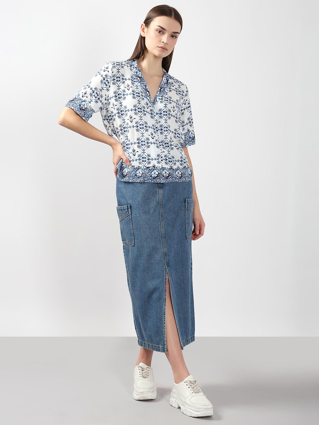 Vero Moda Blue Printed Viscose Shirt