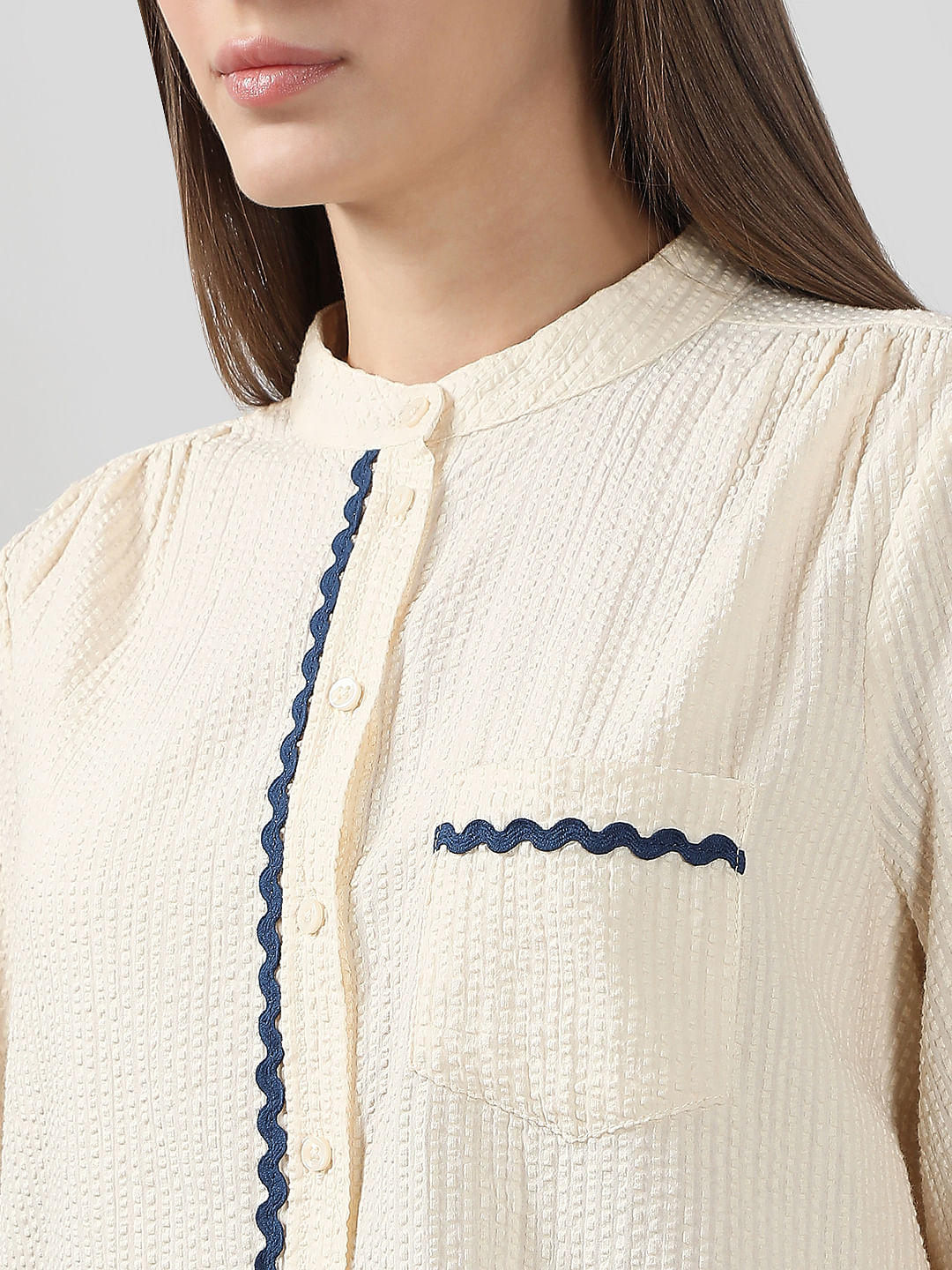 Ecru Lace Trim Cotton Shirt