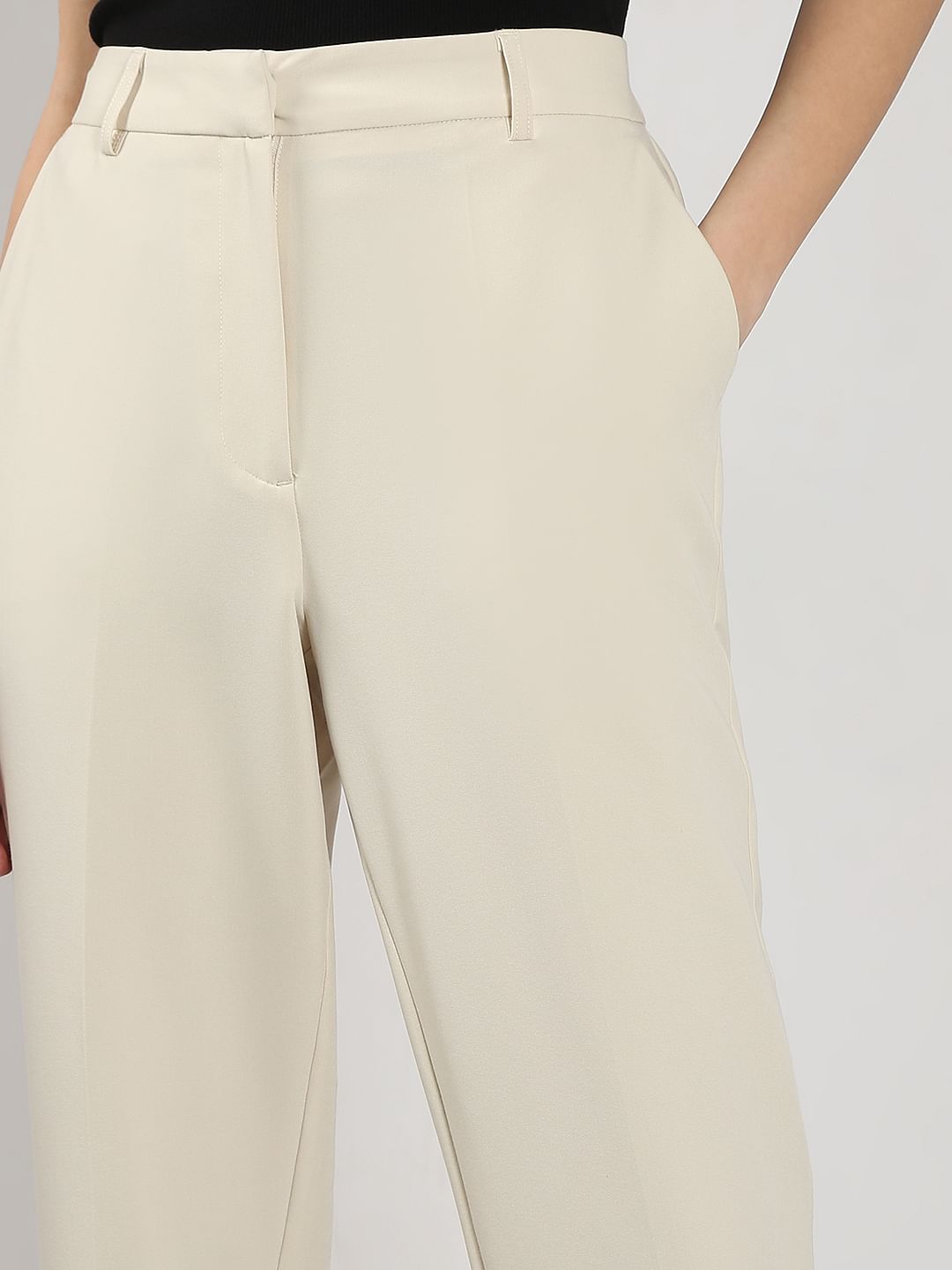 Beige Ankle Length Formal Pants