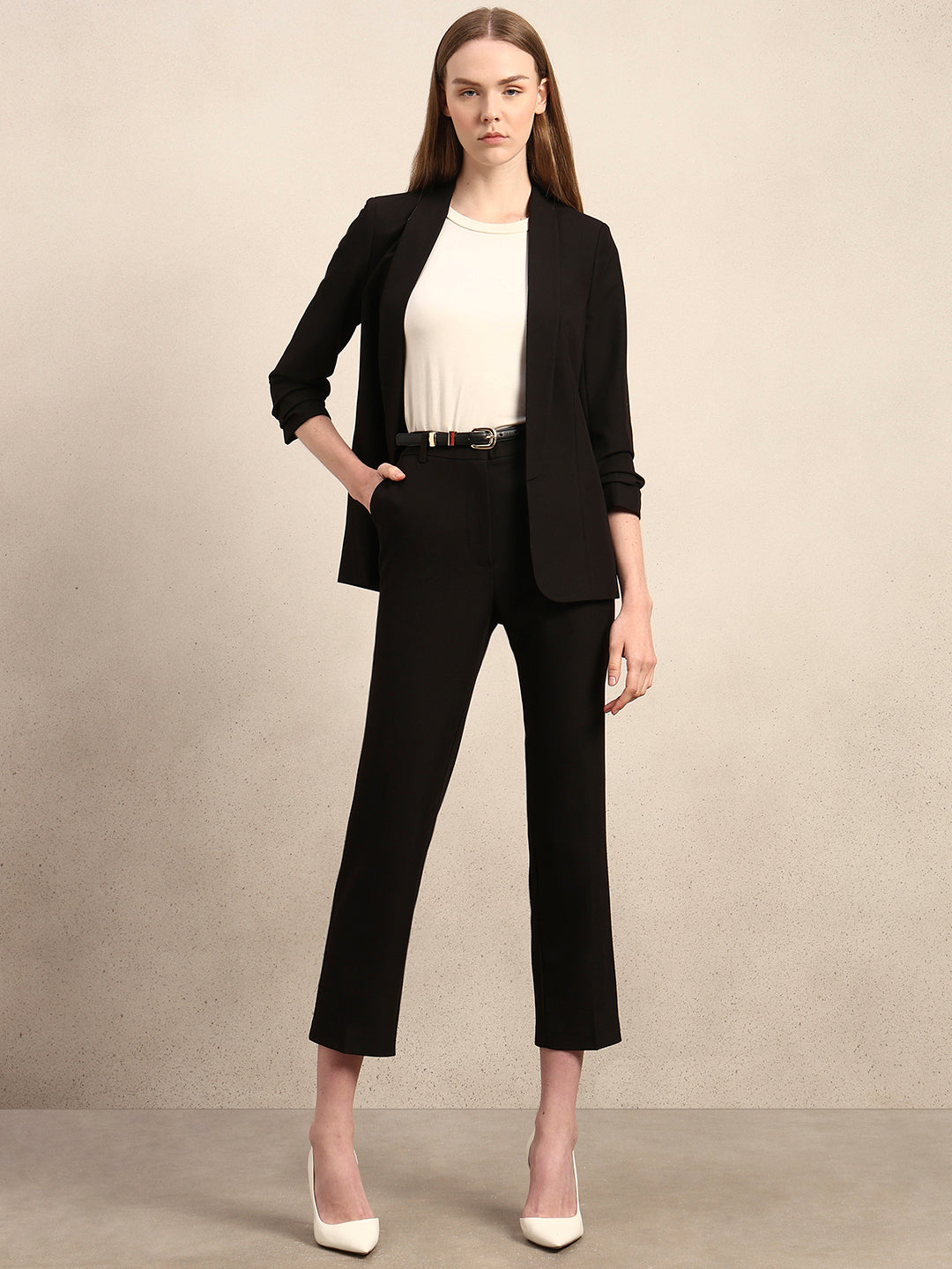 Cropped Slim Fit Tailored Pants