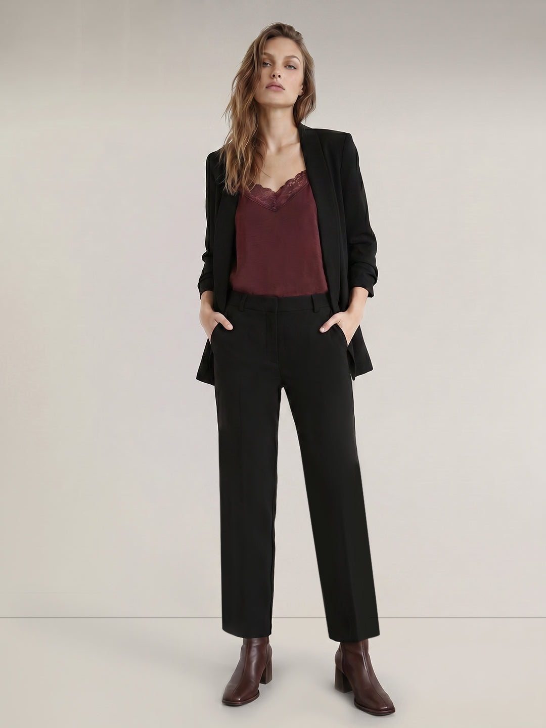 Cropped Slim Fit Tailored Pants