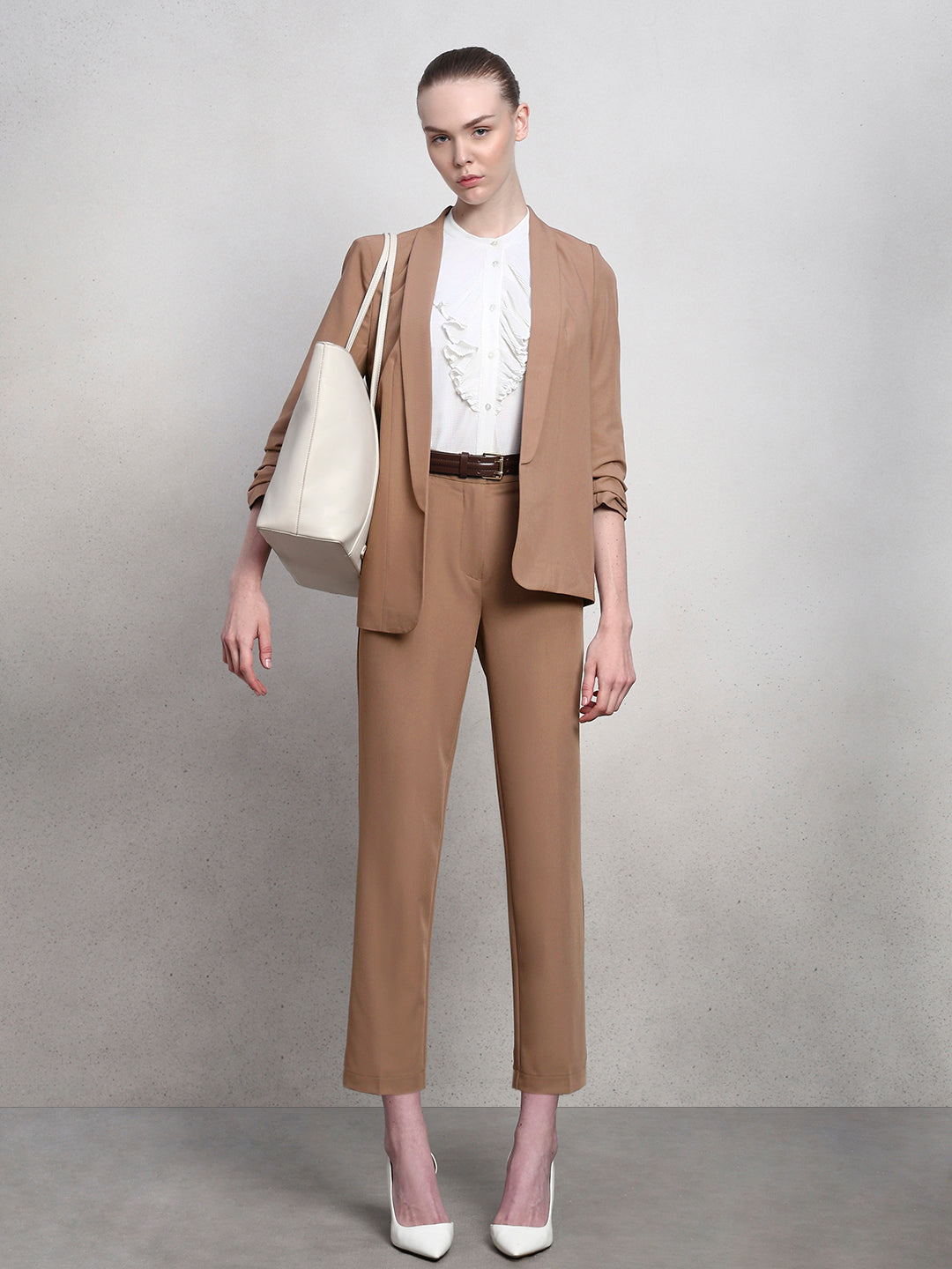 Brown Cropped Slim Fit Pants