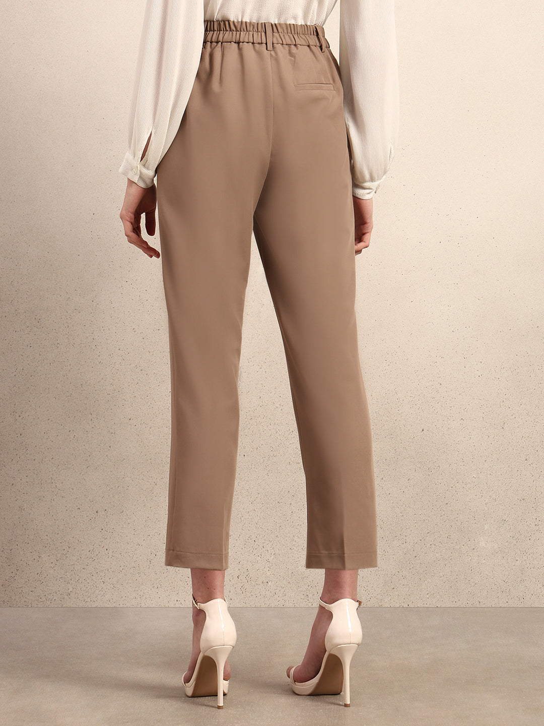 Brown Cropped Slim Fit Pants