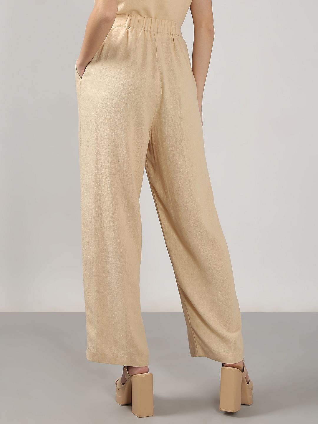 Beige High Rise Co-Ord Set Pants
