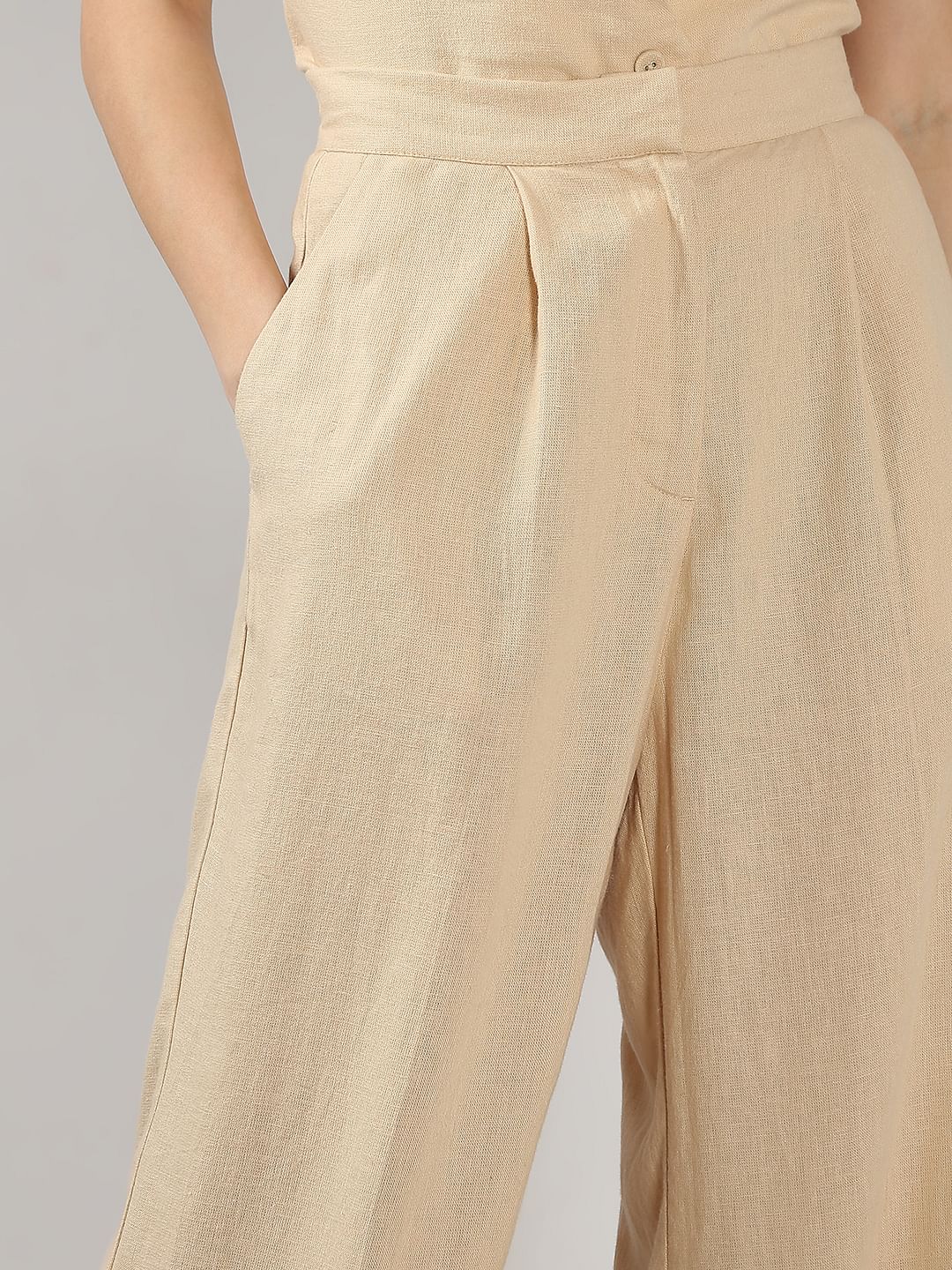 Beige High Rise Co-Ord Set Pants