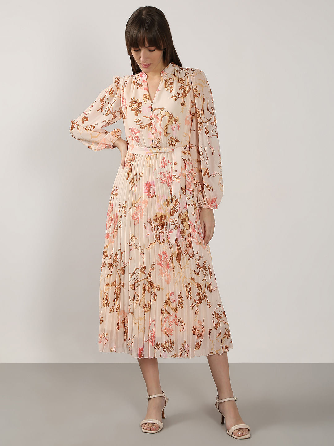 Peach Floral Midi Dress