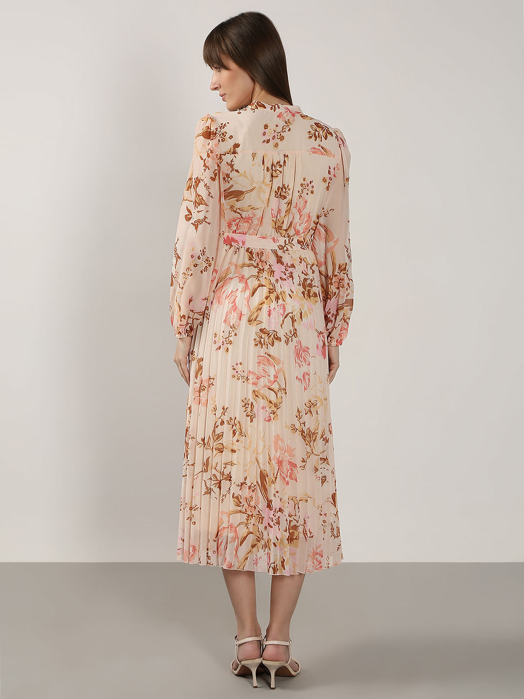 Peach Floral Midi Dress