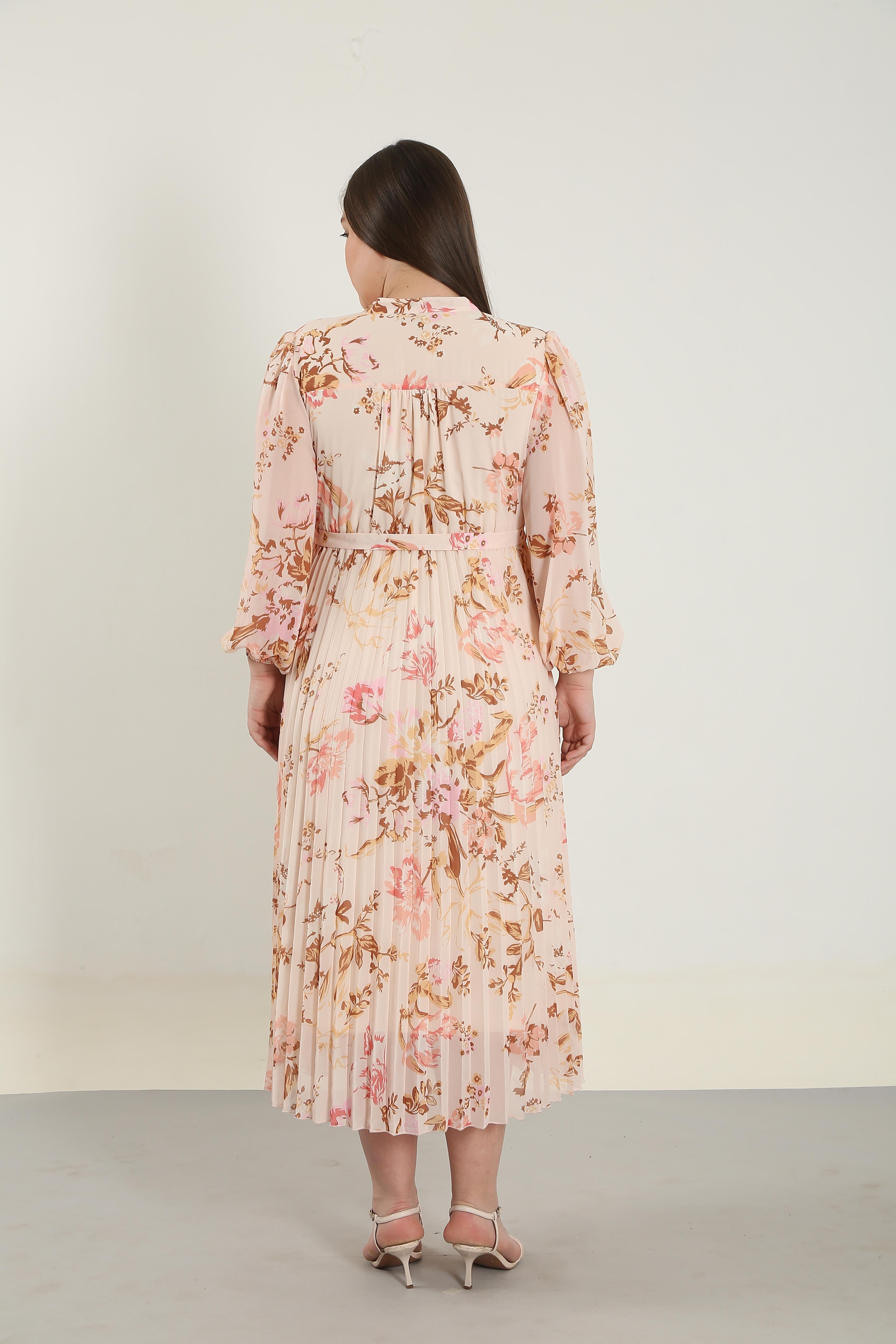 Vero Moda Curve Peach Floral Midaxi Pleated Dress