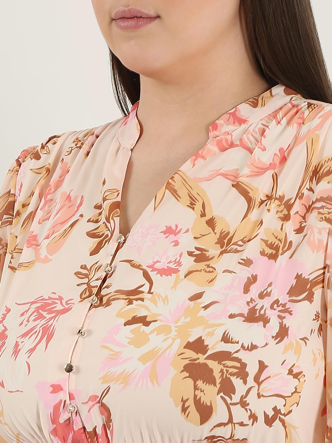 Vero Moda Curve Peach Floral Midaxi Pleated Dress