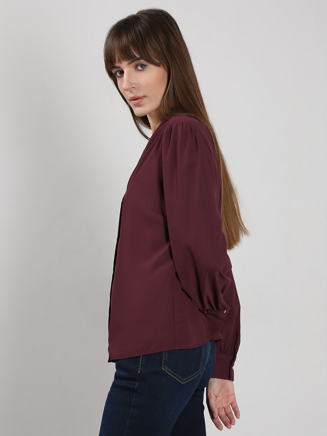 Wine Shawl Collar Shirt