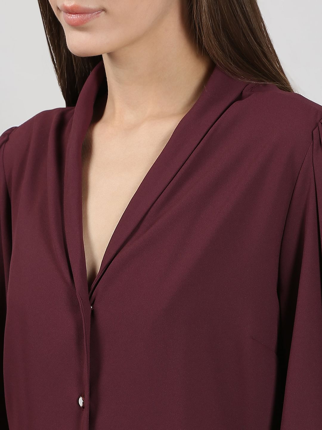 Wine Shawl Collar Shirt