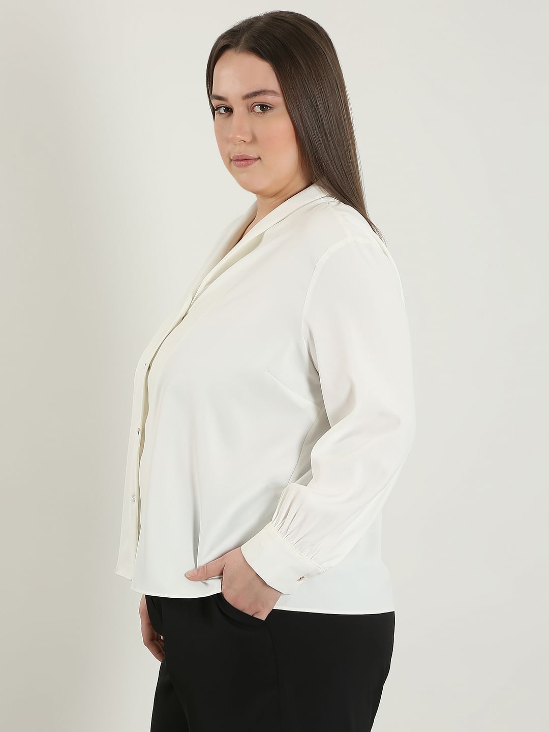 Curve White V Neck Shirt