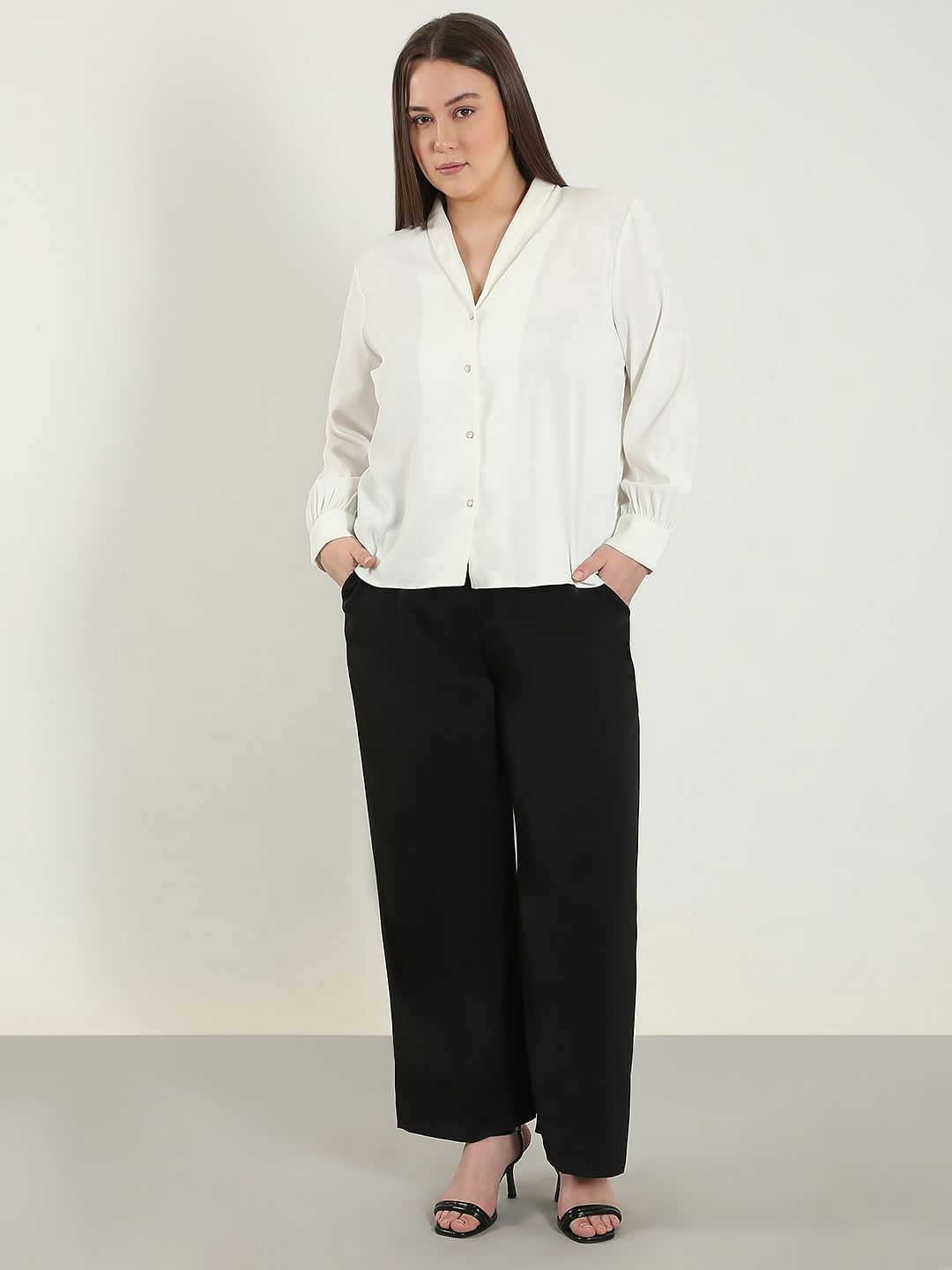 Curve White V Neck Shirt