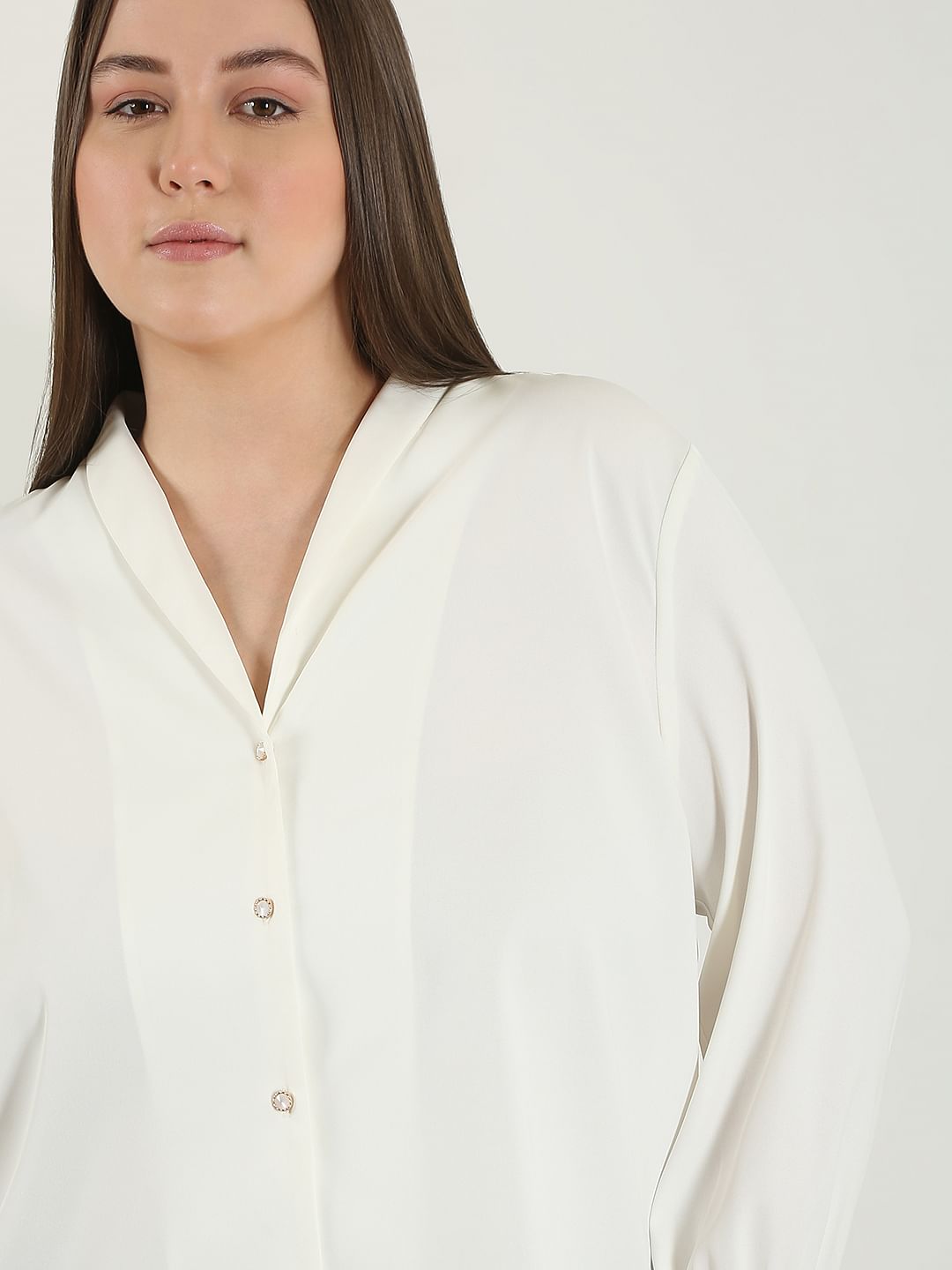 Curve White V Neck Shirt