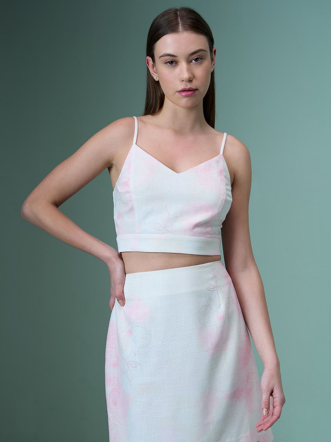 Marquee White Floral Co-Ord Set Crop Top