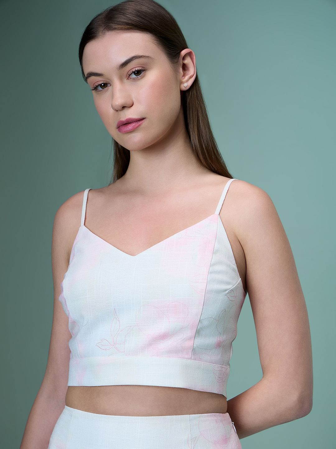 Marquee White Floral Co-Ord Set Crop Top