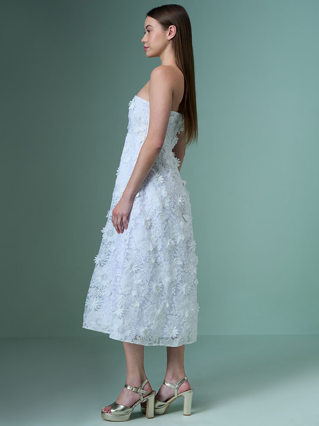 Marquee White Lace Applique Off-Shoulder Dress