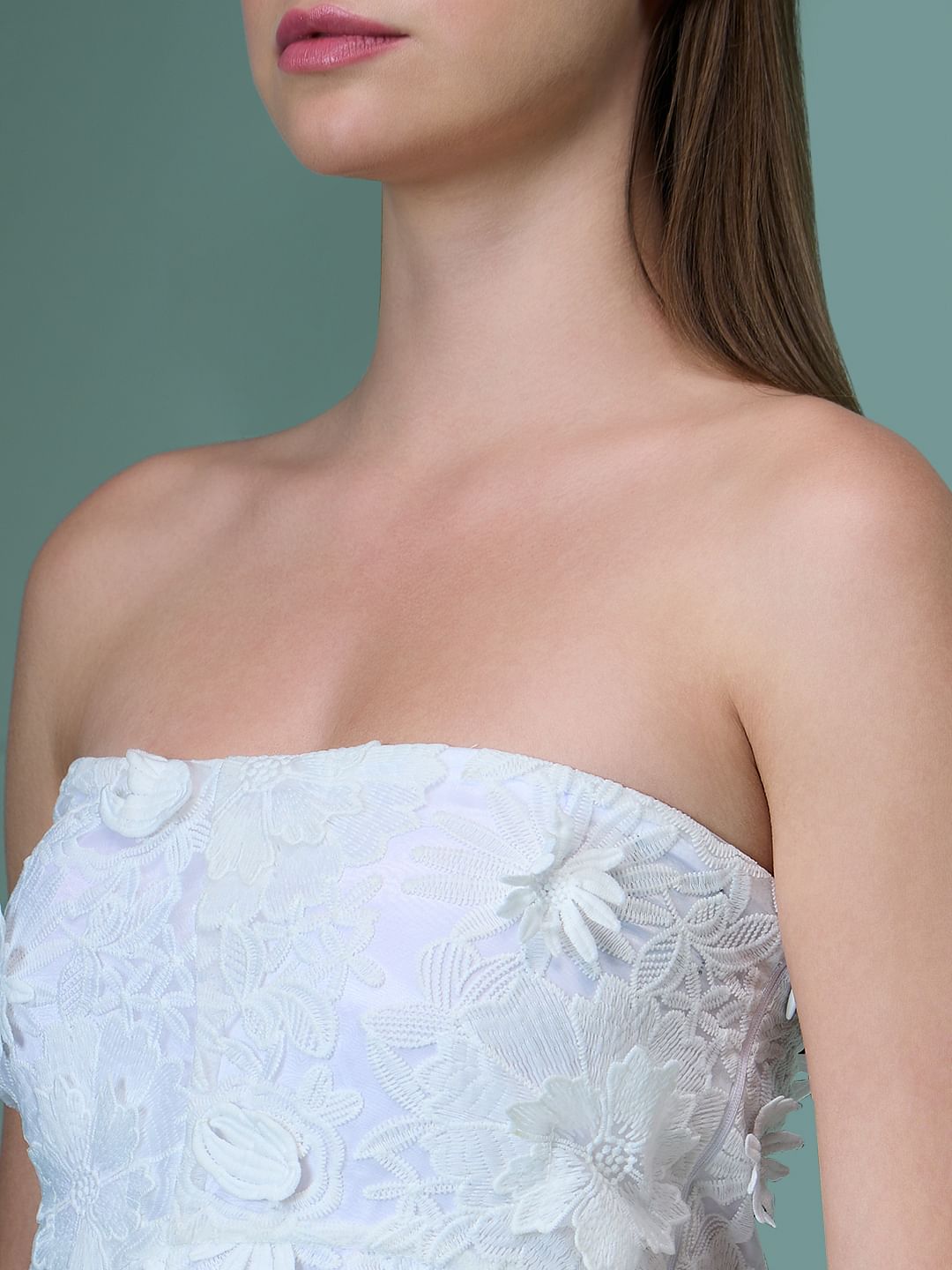 Marquee White Lace Applique Off-Shoulder Dress