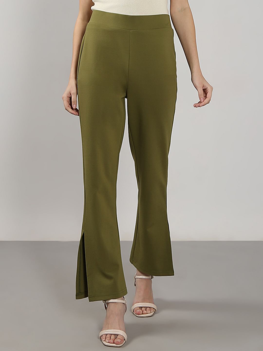 Olive High Rise Flared Pants