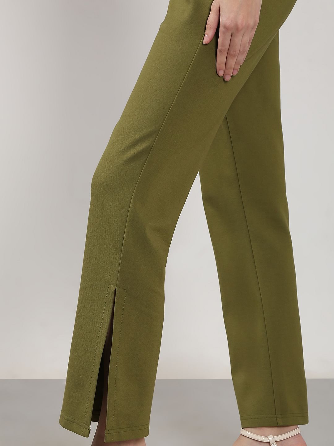 Olive High Rise Flared Pants