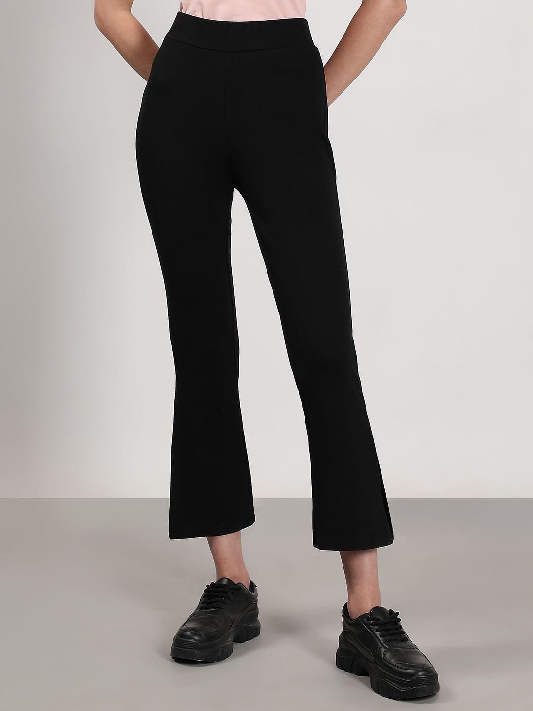 Black High Rise Slide Slit Pants