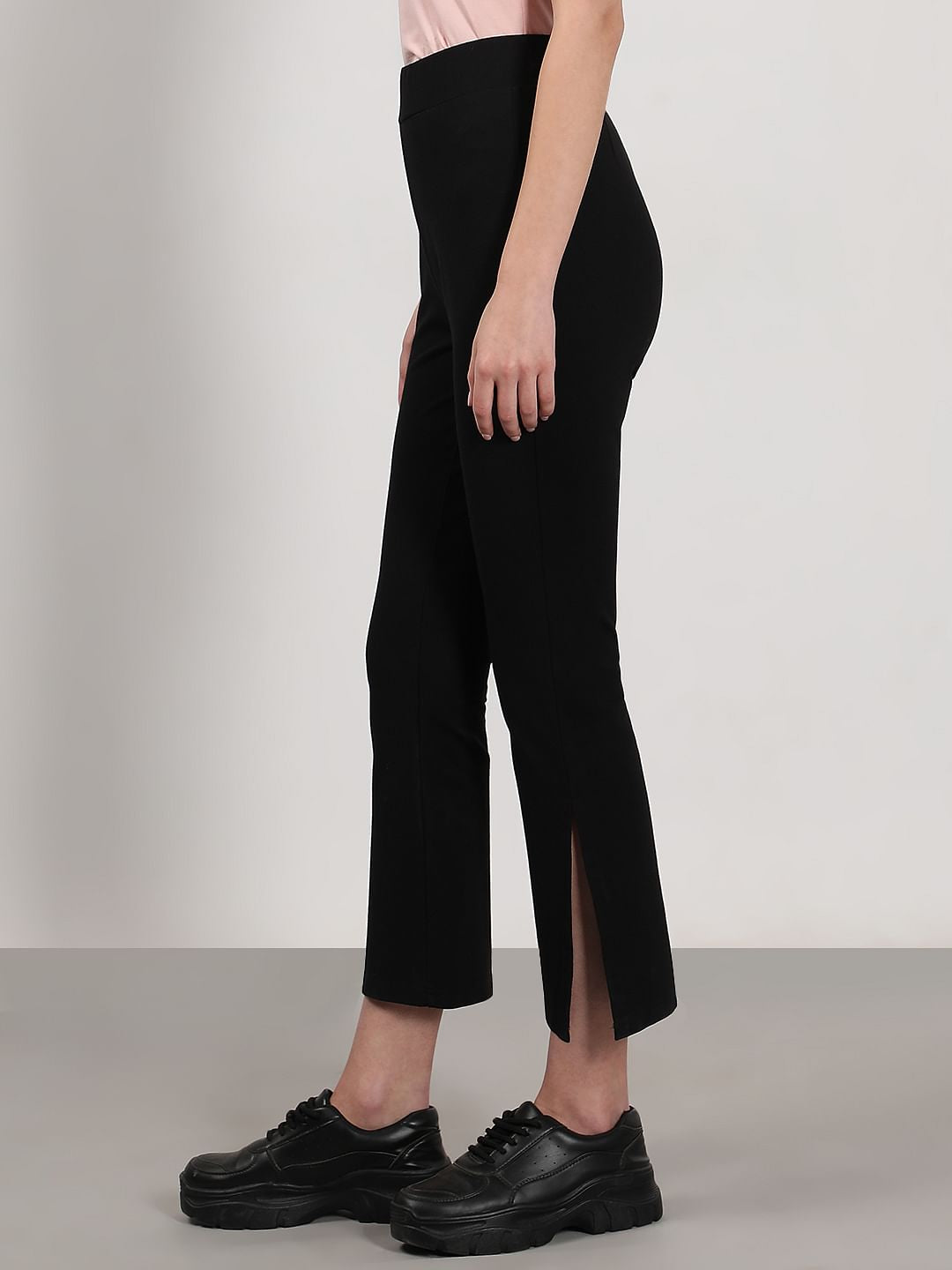 Black High Rise Slide Slit Pants