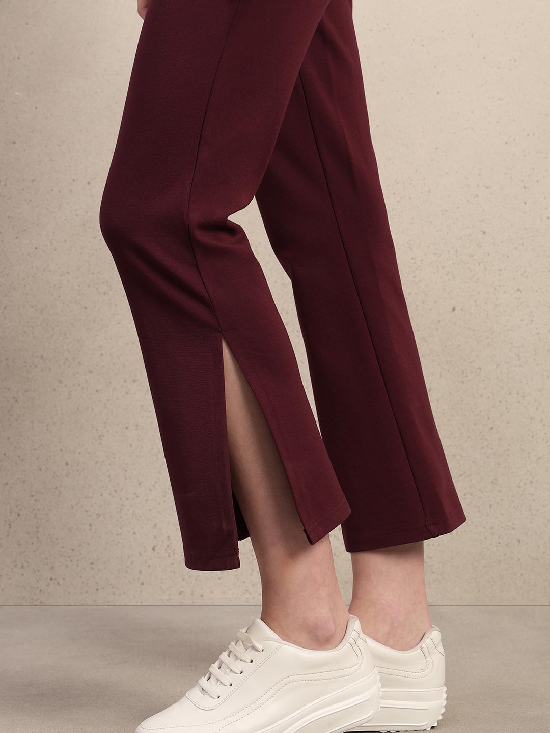Maroon Ankle Length Bootcut Pants