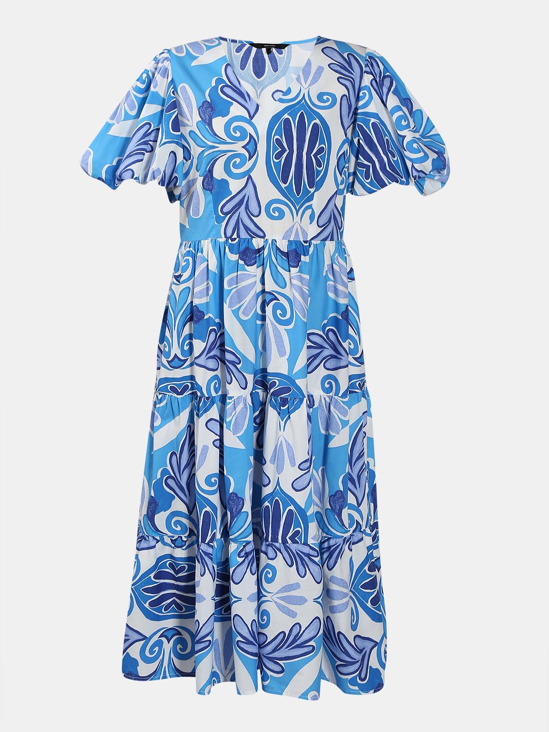 Vero Moda Blue Printed Cotton Midi Dress