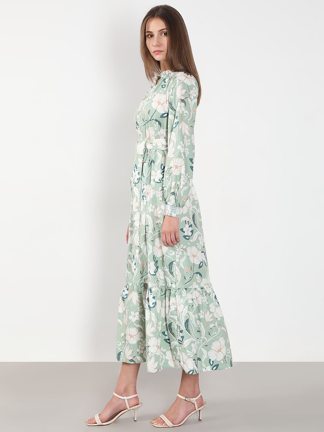 Green Floral Cotton Midi Dress