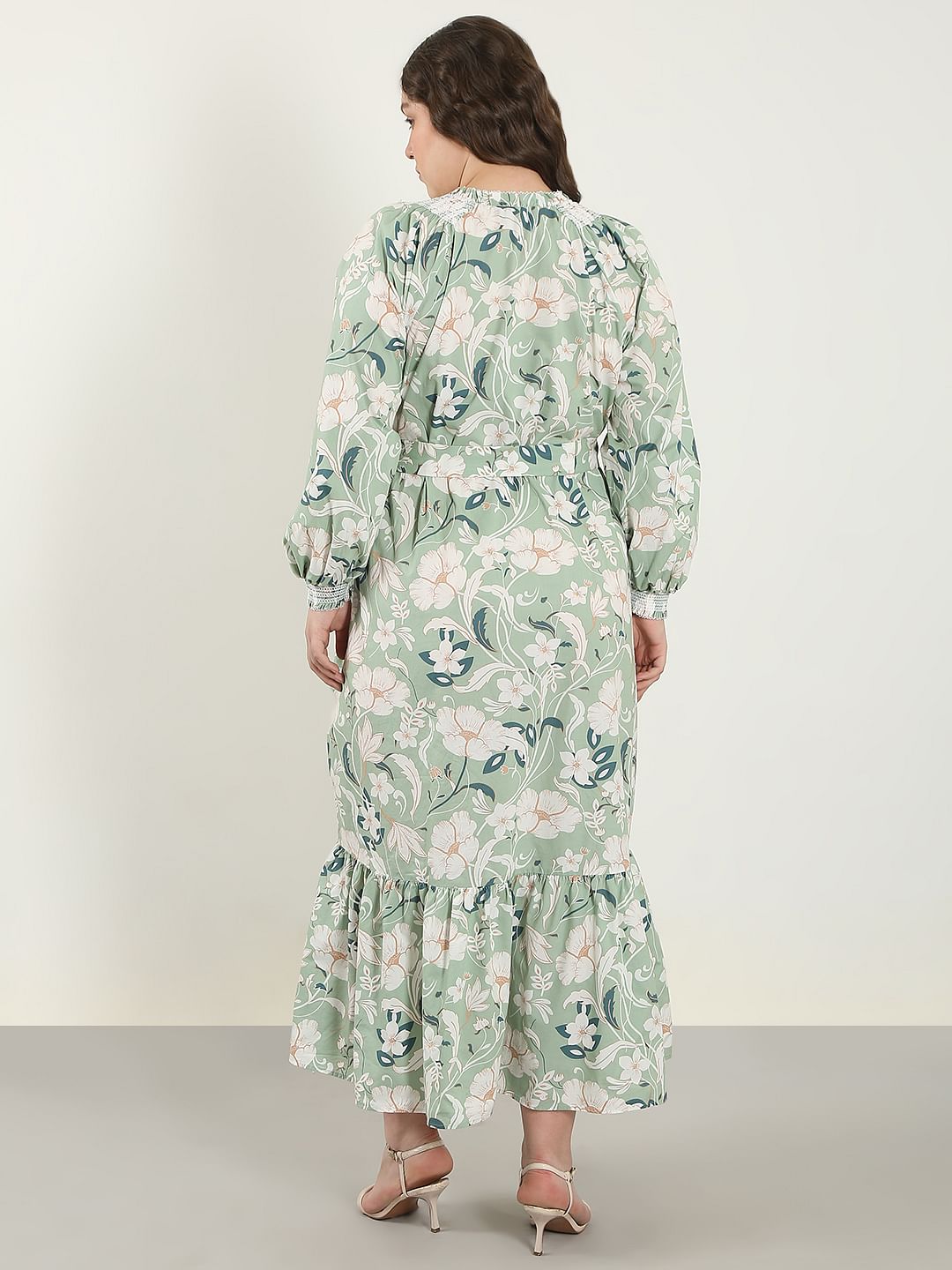 Curve Green Floral Cotton Midi Dress