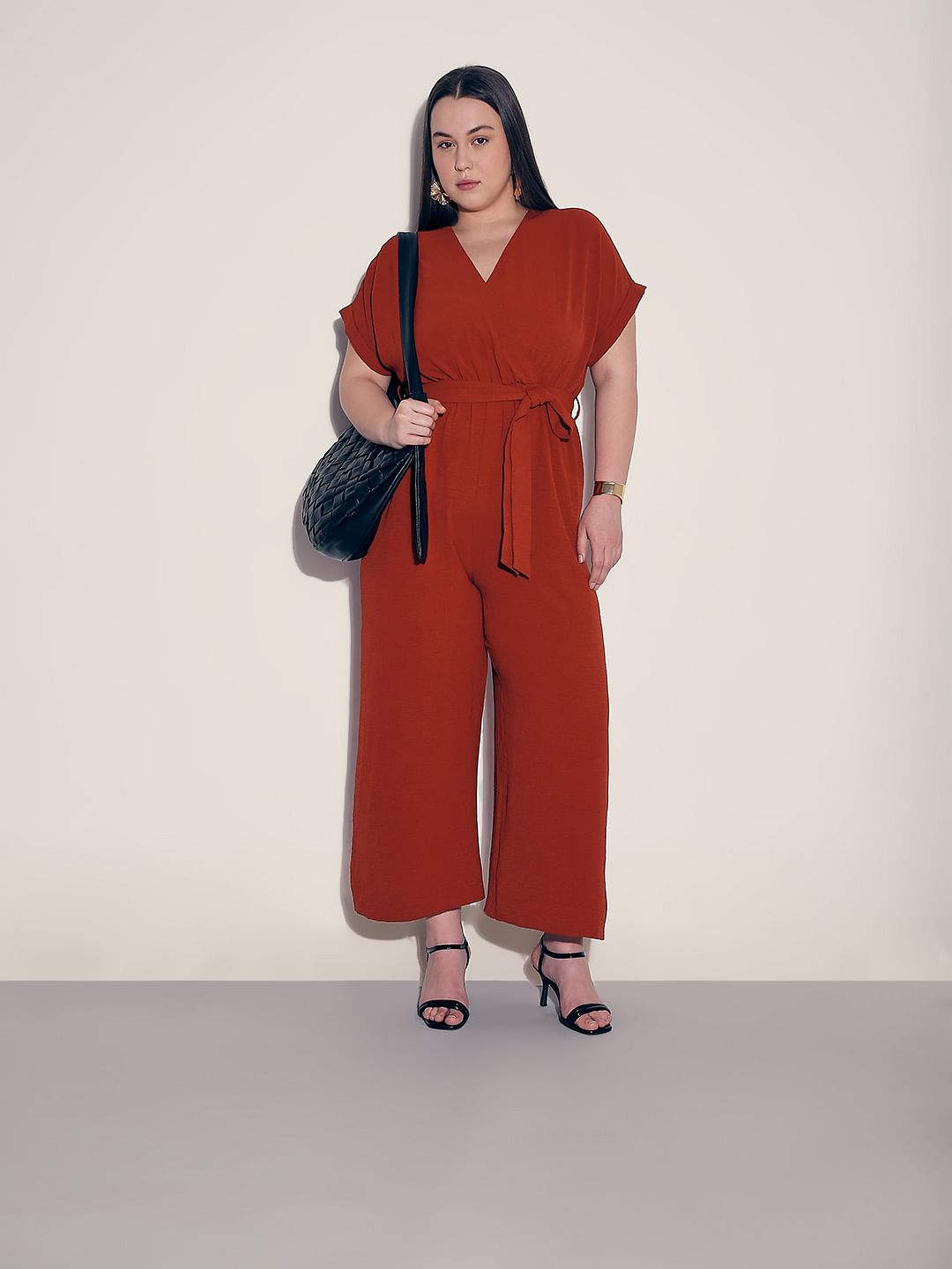 CURVE Red V Neck Jumpsuit