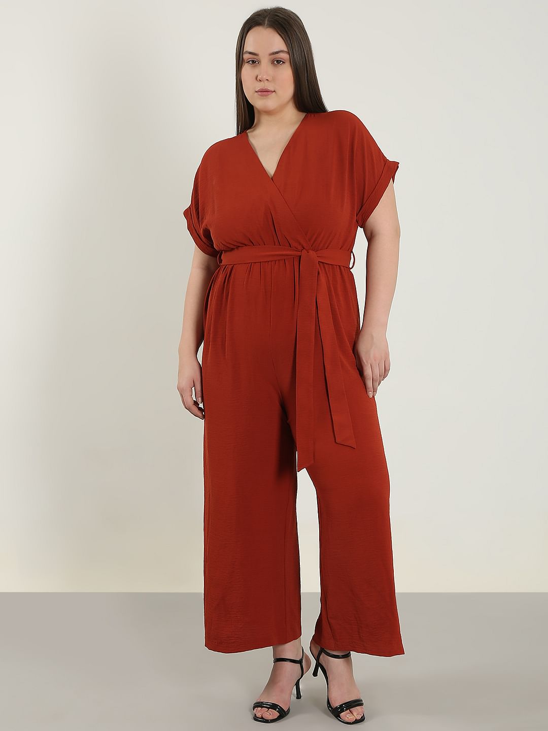 CURVE Red V Neck Jumpsuit