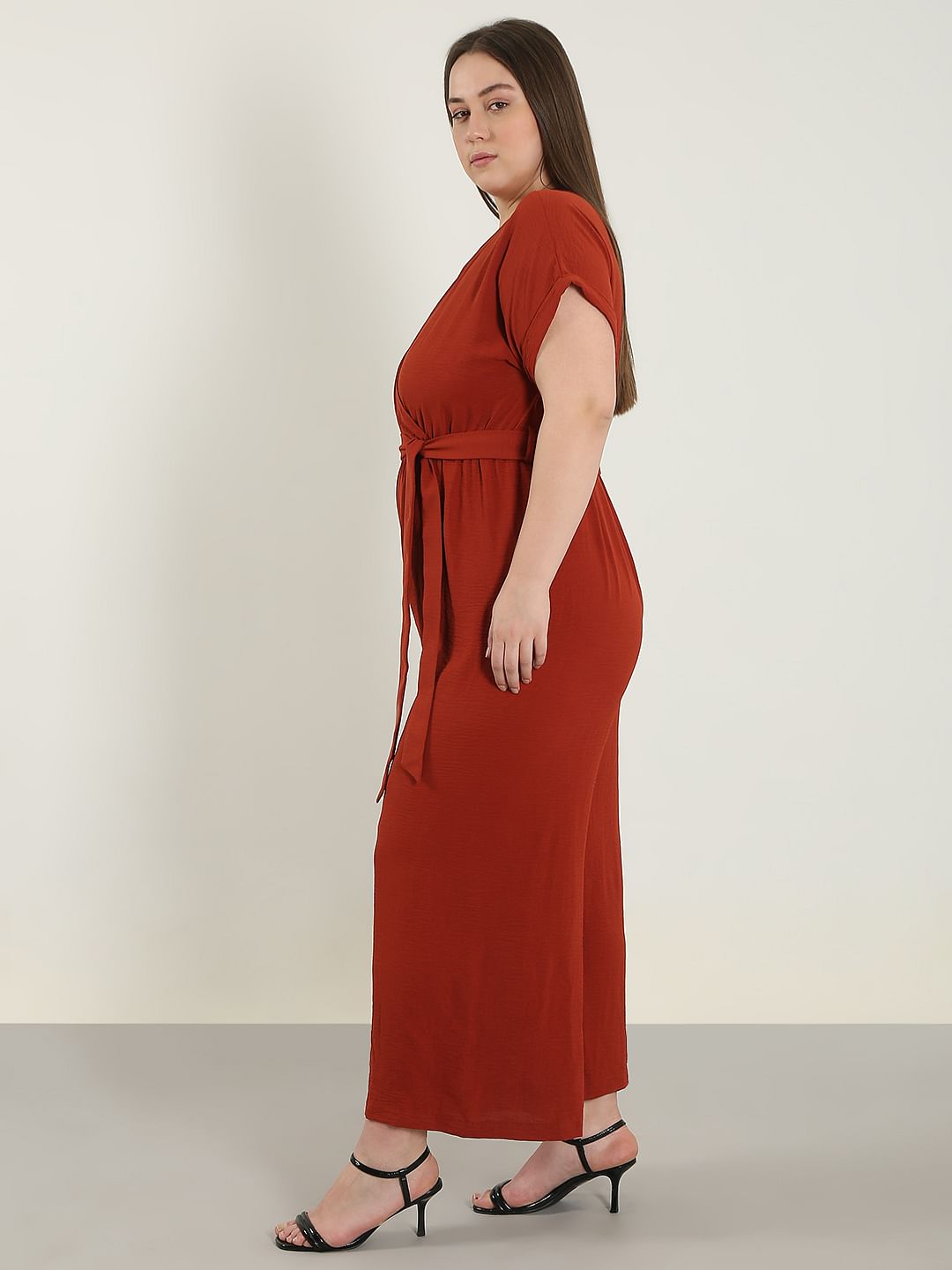 CURVE Red V Neck Jumpsuit