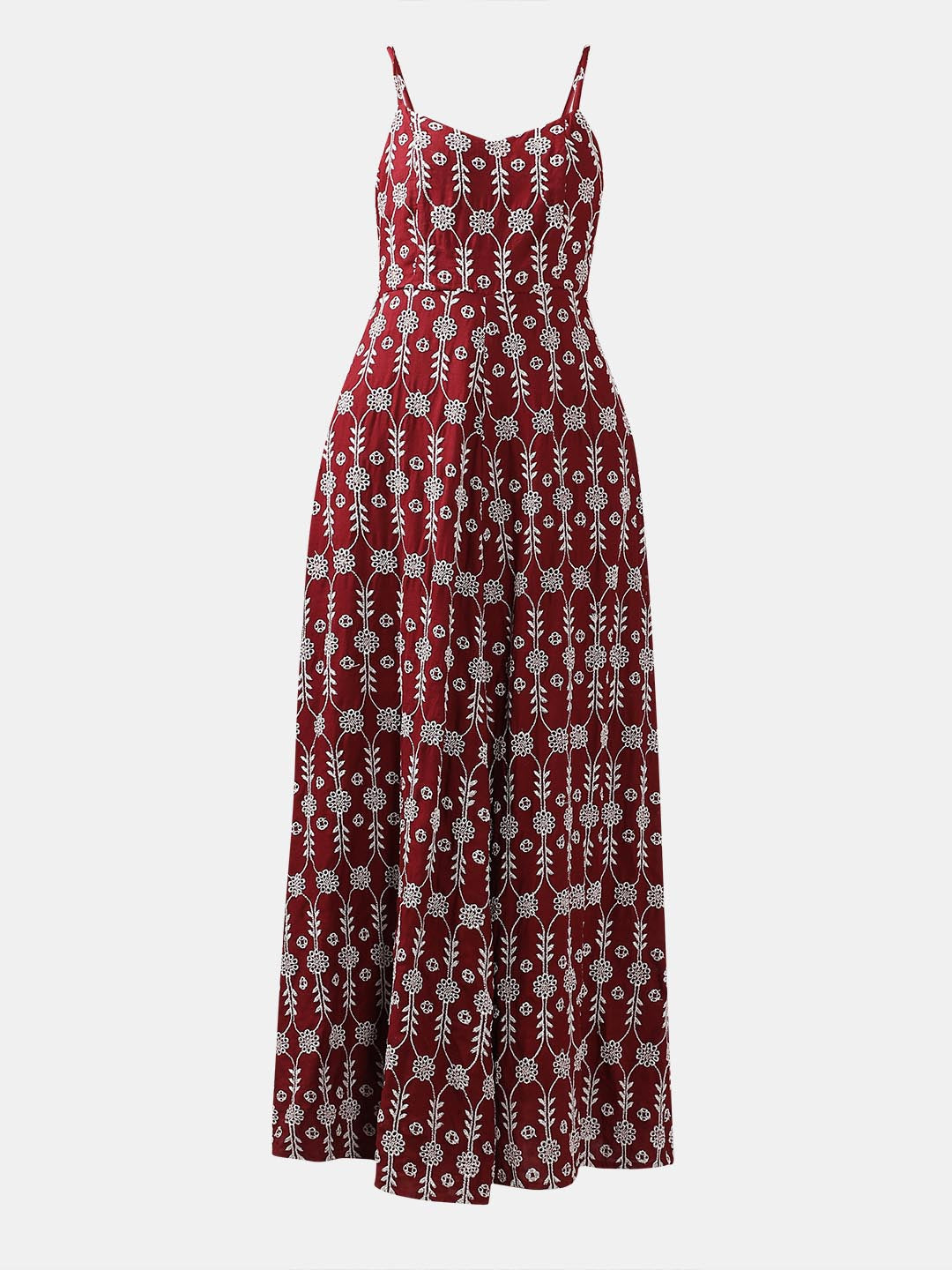 Vero Moda Maroon Embroidered Maxi Dress