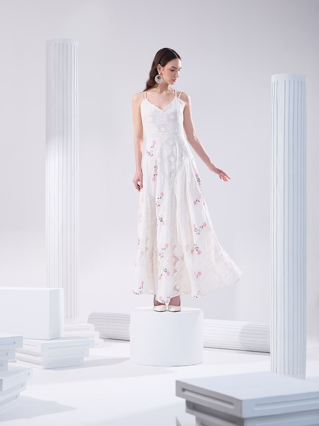 White Halter Neck Maxi Dress