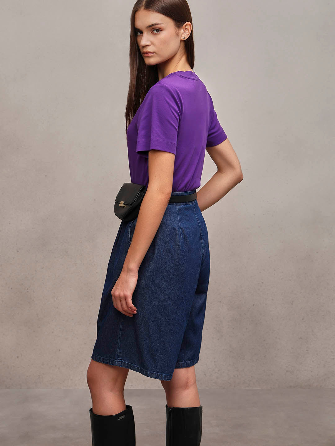 Crew Neck Cotton T-Shirt - Purple