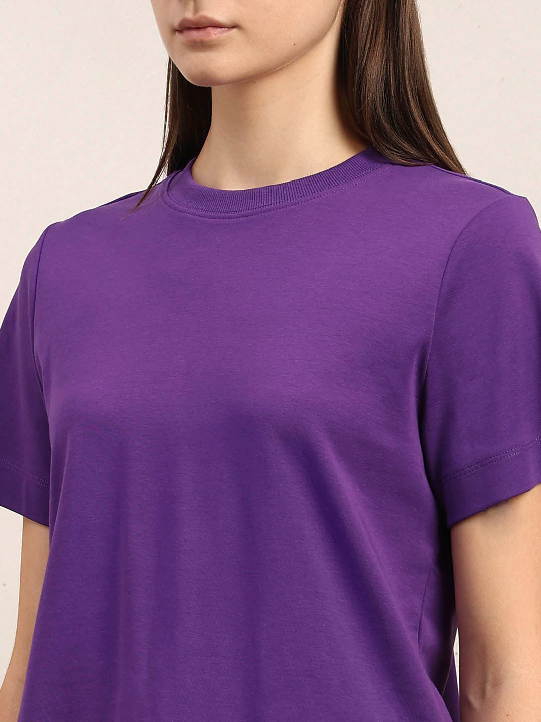 Crew Neck Cotton T-Shirt - Purple