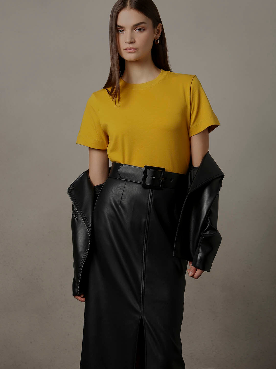 Crew Neck Cotton T-Shirt - Yellow - S