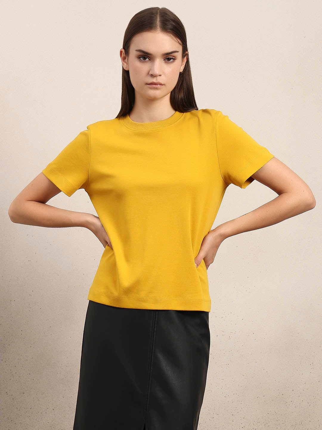 Crew Neck Cotton T-Shirt - Yellow