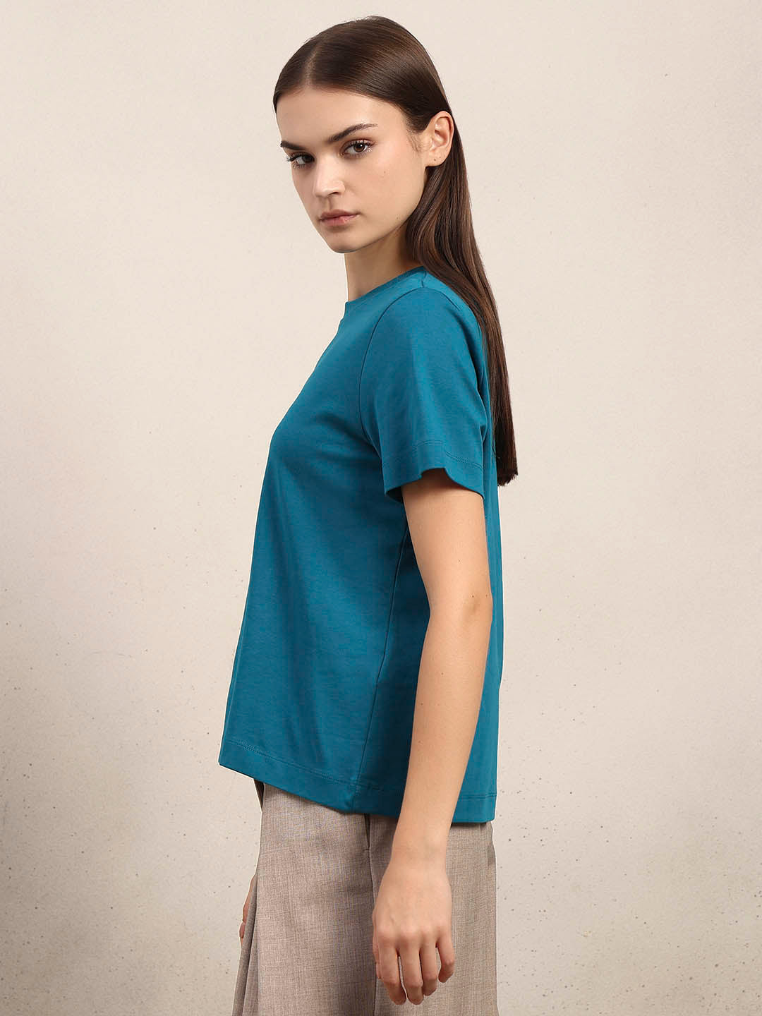 Crew Neck Cotton T-Shirt - Blue
