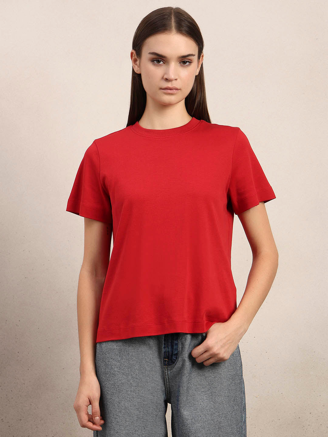Crew Neck Cotton T-Shirt - Red