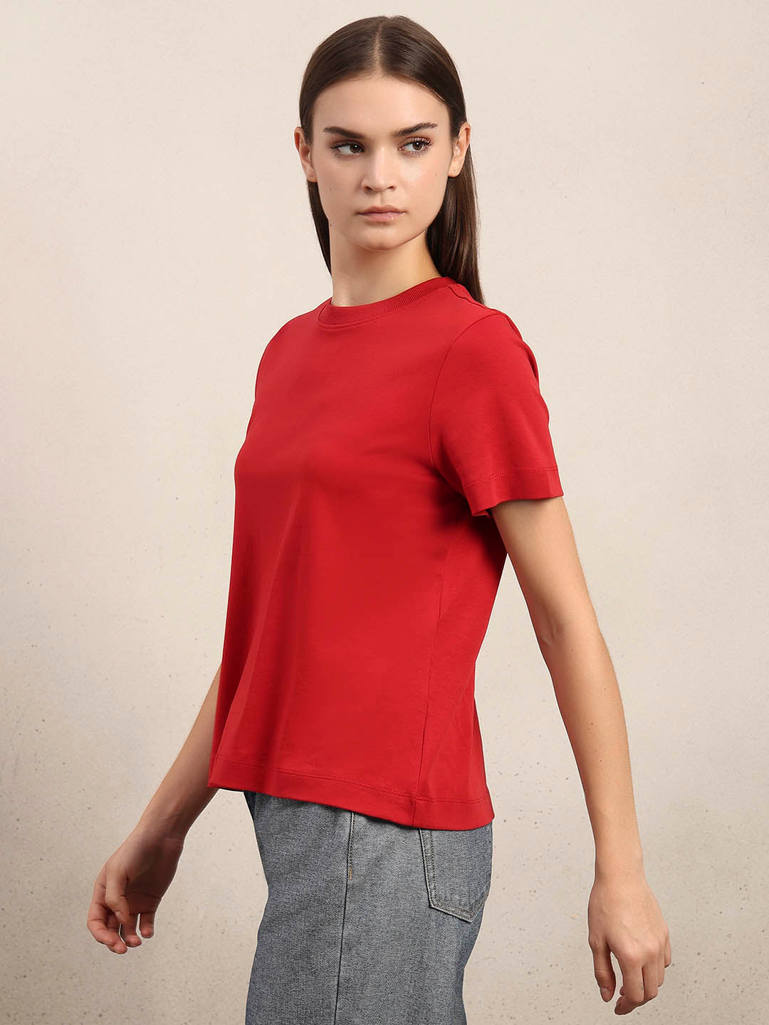Crew Neck Cotton T-Shirt - Red
