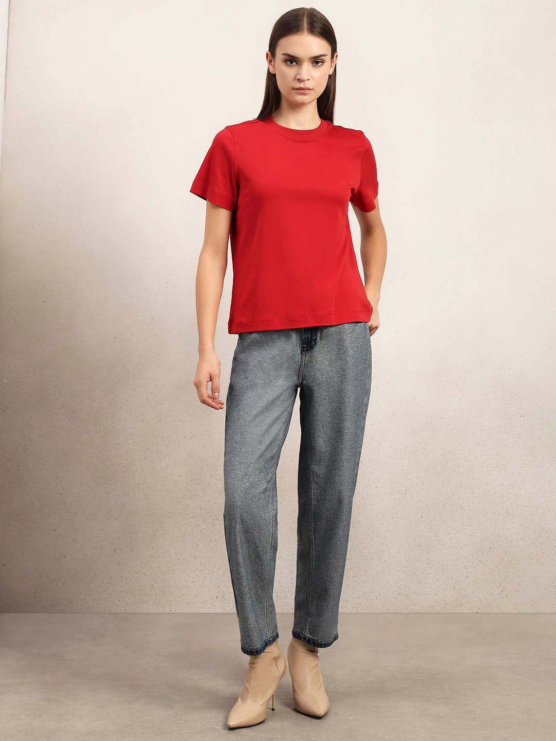 Crew Neck Cotton T-Shirt - Red