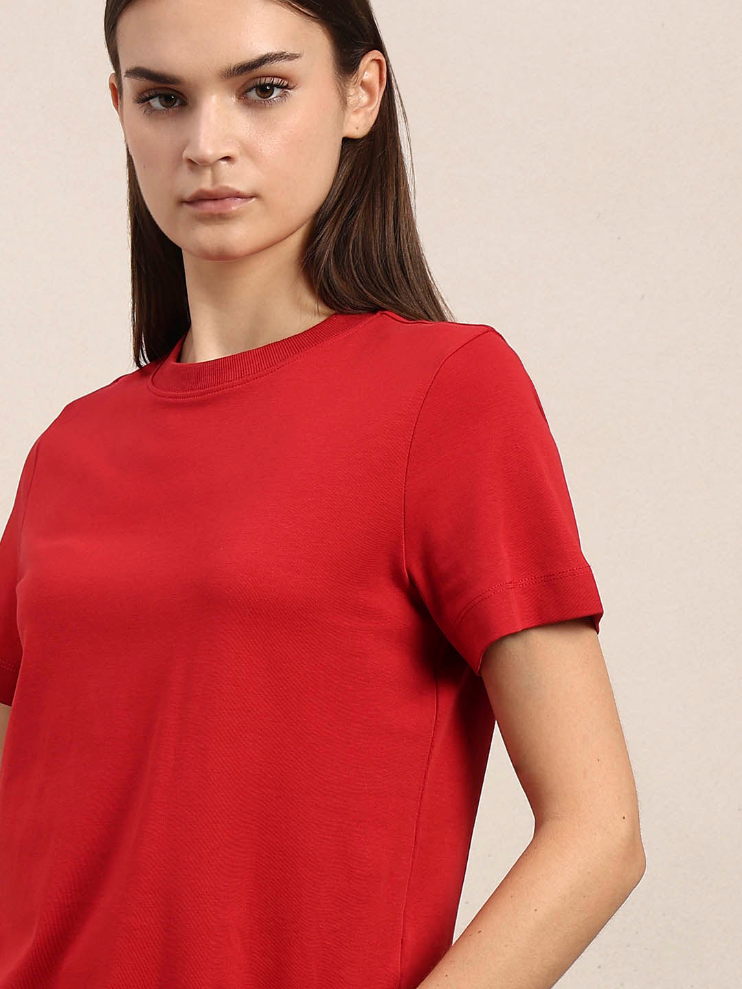 Crew Neck Cotton T-Shirt - Red