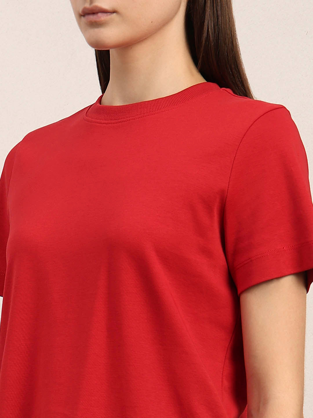Crew Neck Cotton T-Shirt - Red