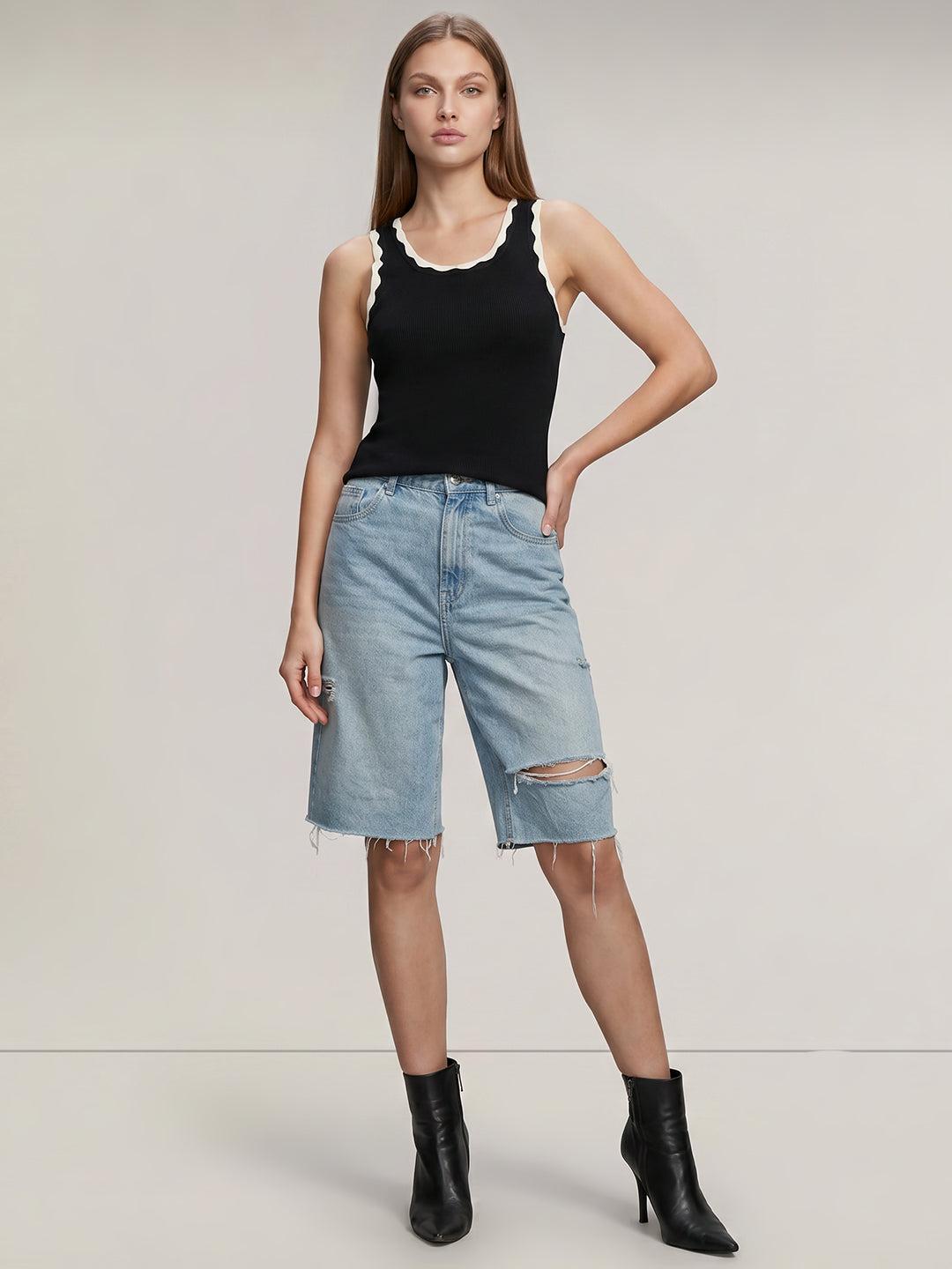 Black Contrast Neck Top