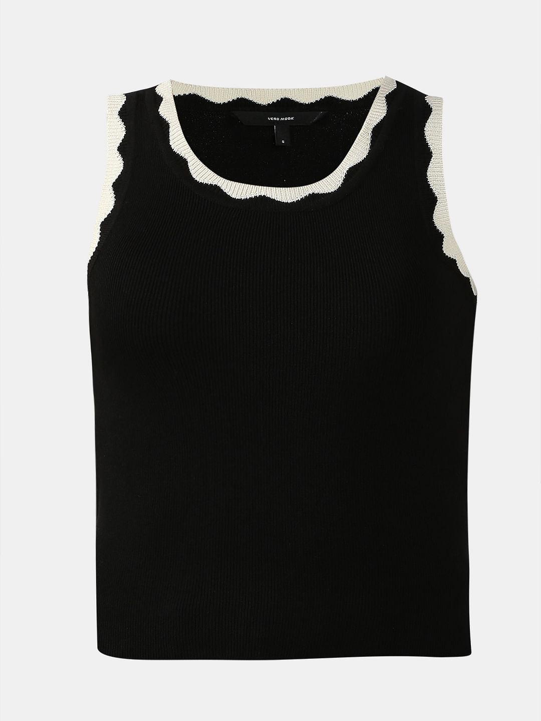 Black Scallop Sleeves Top